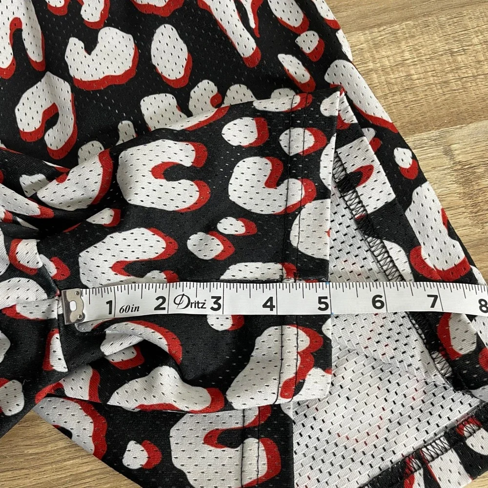 VLONE Mens Leopard Print Mesh Basketball Shorts Black Red White Size Medium